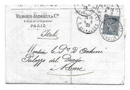 Lettre Vilmorin-Andrieux Pour Rome - Perf. VAC 7 Sur Semeuse 25c (No132 Y&T) - Cartas & Documentos