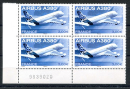 RC 23615 FRANCE PA N° 69 AVION AIRBUS A380 BLOC DE 4 COIN DE FEUILLE A LA FACIALE NEUF ** TB - 1960-.... Mint/hinged