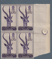 AFRICA ORIENTALE ITALIANA  1938  GAZZELLA DI GRANT LIRE 3,70   MNH** IN QUARTINA - Africa Oriental