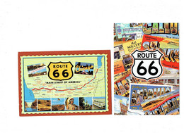 Lot 2 Cpm - USA - ROUTE 66 - Blason - Publicité BOB MILLER'S Restaurant Western Motel INDIEN BISON - Ruta ''66' (Route)