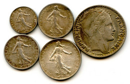 Lot 5 Monnaies Argent France, à Définir. /236b - Kiloware - Münzen