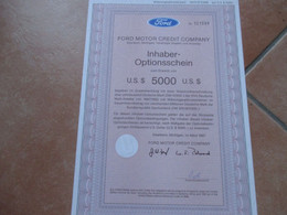 FORD MOTOR Credit Company Warrant Su Valuta 1987 1992  5.000 Dollari Timbro A Secco - Automobilismo