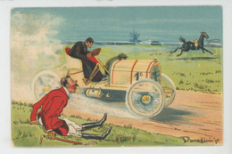 Illustrateur DONADINI - Jolie Carte Fantaisie Course Automobile Et Cavalier Tombé De Son Cheval - Donadini, Antonio