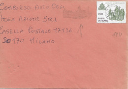 STORIA POSTALE,VATICANO,,ENCICLICA RERUM NOVARUM £.750,LETTERA 1992,TIMBRO POSTE CITTA   DEL VATICANO-TARGHETTA - Storia Postale