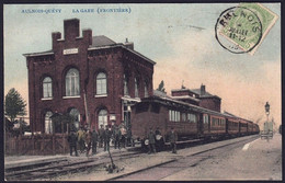 +++ CPA - AULNOIS - QUEVY - La Gare - Frontière - Couleur 1909 - Train En Gare   // - Quevy