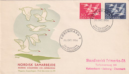 Denmark 1956 Cover: OISEAUX VÖGEL- SWAN SCHWAN CYGNE CISNE; Nordic Countries Cooperation Day; Joint Issue - Zwanen