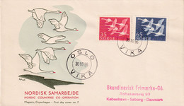 Norway 1956 Cover: OISEAUX VÖGEL - SWAN SCHWAN CYGNE CISNE; Nordic Countries Cooperation Day; Joint Issue; Oslo Vika - Cygnes