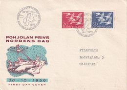 Finland 1956 Cover: OISEAUX VÖGEL - SWAN SCHWAN CYGNE CISNE; Nordic Countries Cooperation Day; Joint Issue; - Cigni