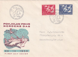 Finland 1956 Cover: OISEAUX VÖGEL - SWAN SCHWAN CYGNE CISNE; Nordic Countries Cooperation Day; Joint Issue; - Cygnes