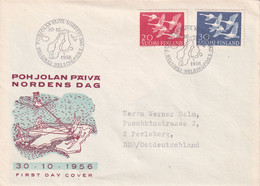 Finland 1956 Cover: OISEAUX VÖGEL - SWAN SCHWAN CYGNE CISNE; Nordic Countries Cooperation Day; Joint Issue; - Cigni