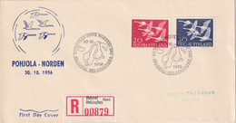 Finland 1956 Registered Cover: OISEAUX VÖGEL - SWAN SCHWAN CYGNE CISNE; Nordic Countries Cooperation Day; Joint Issue; - Cisnes