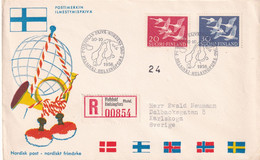 Finland 1956 Registered Cover: OISEAUX VÖGEL - SWAN SCHWAN CYGNE CISNE; Nordic Countries Cooperation Day; Joint Issue; - Swans