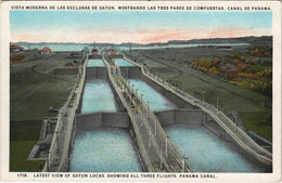 PC PANAMA, CANAL, LATEST VIEW OF GATUN LOCKS, Vintage Postcard (b44405) - Panama