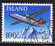 ISLANDA ICELAND ISLANDE ISLAND 1978 DOMESTIC FLIGHTS FOKKER FRIENDSHIP PLANE OVER MOUNTAINS 100k USED USATO OBLITERE' - Used Stamps