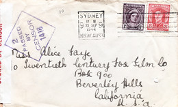 AUSTRALIA 1944, USED COVER TO USA, LABEL & HAND STAMP DOUBLE CENSOR,SEVENT CENTURY FOX FILM COMPANY, SYDNEY CITY CANCEL - Lettres & Documents