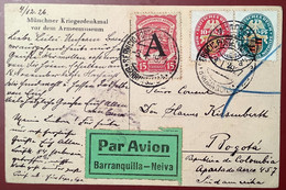 RARE 1927 SCADTA "A" Mixed Franking Postcard ! Deutsches Reich 1926 Deutsche Nothilfe 398-399 MÜNCHEN>Colombia PAR AVION - Kolumbien