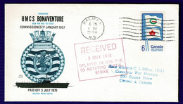 Ref 1565 - 1970 Canada Maritime Strike Cover & Card - H.M.C.S. Bonaventure Aircraft Carrier - Covers & Documents