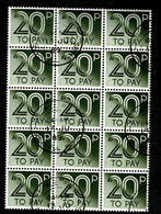 Ref 1565 - GB QEII - 20p Postage Due - Rare Used Block Of 15 Stamps - Postage Due