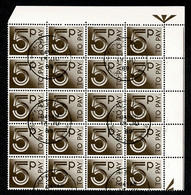 Ref 1565 - GB QEII - 5p Postage Due - Rare Used Corner Block Of 20 Stamps - Strafportzegels