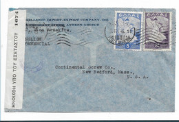 Gr045-60a / GRIECHENLAND - Freimarken Von 1945 (Der Ruhm) 5 + 20 Dr. In Die USA Mit Griech. Zensur - Brieven En Documenten