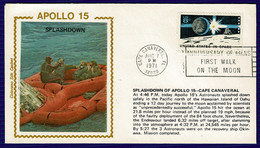 Ref 1566 - 1971 USA Silk Space Cover Apollo 15 Splashdown - Anniv. Of Moon Walk Slogan - América Del Norte