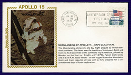 Ref 1566 - 1971 USA Silk Space Cover Apollo 15 Moon Landing - Anniv. Of Moon Walk Slogan - North  America