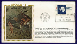 Ref 1566 - 1971 USA Silk Space Cover Apollo 15 Lunar Lift Off - Anniv. Of Moon Walk Slogan - America Del Nord