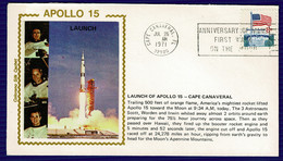 Ref 1566 - 1971 USA Silk Space Cover Launch Of Apollo 15 - Anniversary Of Moon Walk Slogan - Nordamerika