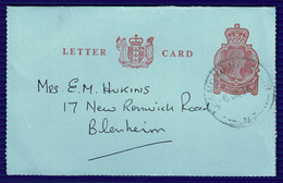 Ref 1566 - 1976 New Zealand 4c Letter Card - Diamond Harbour Postmark Banks Peninsula To Blenheim - Briefe U. Dokumente