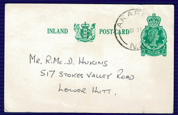 Ref 1566 - 1975 New Zealand 3c Postal Stationery Card - Akaroa Postmark To Lower Hutt - Brieven En Documenten