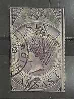 British India INDIA 1854 QV FISCAL/ REVENUE Stamp SG 66 Six Annas Ovpt. POSTAGE Used  As Per Scan - Dienstmarken