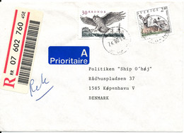 Sweden Registered Cover Sent To Denmark 3-8-1992 Highvalued Bird Stamp - Brieven En Documenten