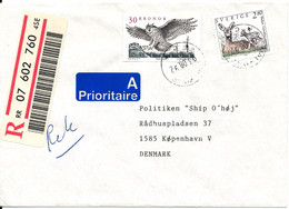 Sweden Registered Cover Sent To Denmark 3-8-1992 Highvalued Bird Stamp - Covers & Documents