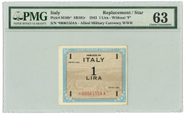 1 LIRA OCCUPAZIONE AMERICANA IN ITALIA MONOLINGUA ASTERISCO 1943 QFDS - Allied Occupation WWII