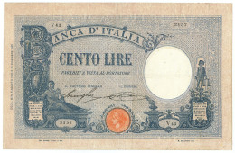 100 LIRE BARBETTI GRANDE B AZZURRO TESTINA DECRETO 08/08/1926 BB- - Regno D'Italia - Altri