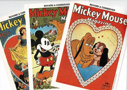 3 Buvards Différents " MICKEY MOUSE Magazine " Mickey, Blanche Neige Et Chiens - Kids