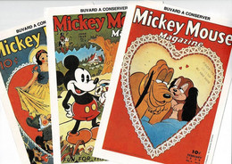 3 Buvards Différents " MICKEY MOUSE Magazine " Mickey, Blanche Neige Et Chiens - Enfants