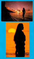 (Lot De 2) CPM Polynésie Française - Silhouettes De Tahitiennes Au Coucher De Soleil ** Silhouette - Polynésie Française