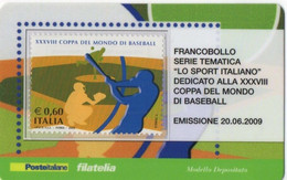 2009 "XXXVIII COPPA DEL MONDO DI BASEBALL"" TESSERA FILATELICA - Pubbliche Tematiche