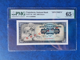 Banknotes Yugoslavia 5000 Dinara 1963 Specimen     PMG 65   Pick#76s - Specimen