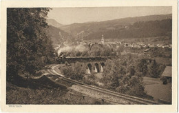 THUSIS: Rhätische Bahn, Zug Auf Viadukt Vor Dorf, CMZ-Karte ~1930 - Thusis
