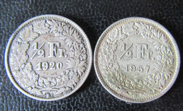 Suisse - 2 Monnaies 1/2 Franc 1920 Et 1957 En Argent - Suisse