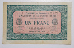 Billet Chambres De Commerce D'Alençon Et De Flers, Orne Un Franc, 10 Août 1915, 4° émission Série F-2 Filigrane Abeilles - Chambre De Commerce