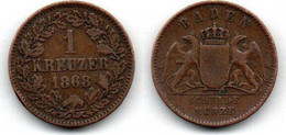 Baden 1 Kreuzer 1868 TB - Monedas Pequeñas & Otras Subdivisiones