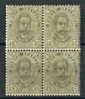 REGNO 1891 EFFIGIE UMBERTO I 45 C. QUARTINA ** MNH - Ongebruikt