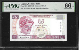 Cyprus  5 Pounds 1.9.2003 PMG  66 EPQ (Exceptional Paper Quality) GEM UNC! - Chipre