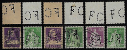 Switzerland 1900/1925 6 Stamp With Perfin FC By Flegenheimer & Cie Ribbons And Silks from Geneve Lochung Perfore - Perforadas
