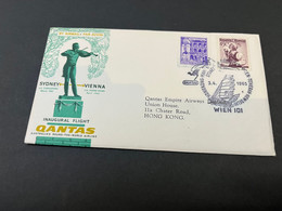 (1 K 22) Australia - Sydney To Vienna , Austria QANTAS (airways) Hong Kong Postmark - First Flight FDC Cover - 1965 - Eerste Vluchten