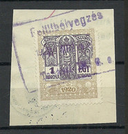 UNGARN HUNGARY 1920 Revenue Tax Steuermarke 1 Korona On Cut Out O - Fiscales