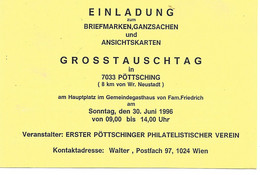 2229p: Heimatsammler 7033 Pöttsching, Einladungskarte Zum Tauschtag 1996, Gelaufen Nach Rohrau - Wiener Neustadt